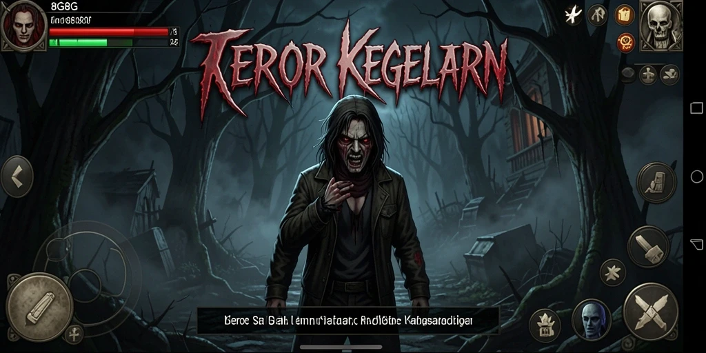 Screenshot gameplay 8G8G menampilkan suasana horor yang mendebarkan.