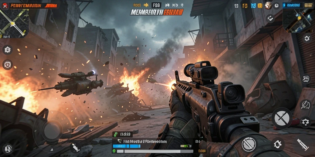 Screenshot F08 menampilkan adegan pertempuran FPS yang intens.