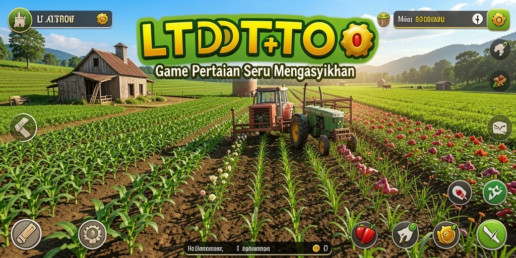Screenshot gameplay LTDTOTO menampilkan kebun yang indah dengan berbagai tanaman.