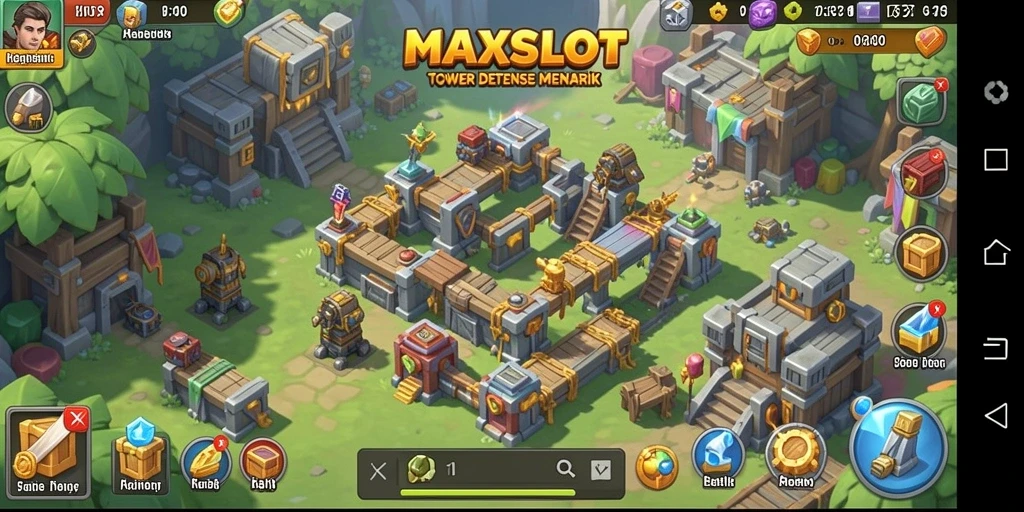 Screenshot MAXSLOT menampilkan aksi seru dalam gaya Tower Defense.
