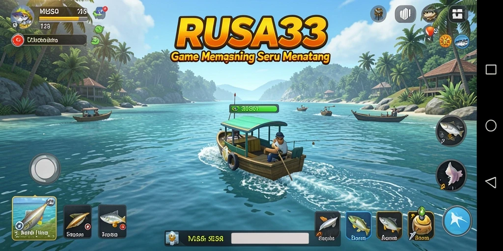 Screenshot gameplay RUSA33 yang menampilkan aksi memancing yang seru.