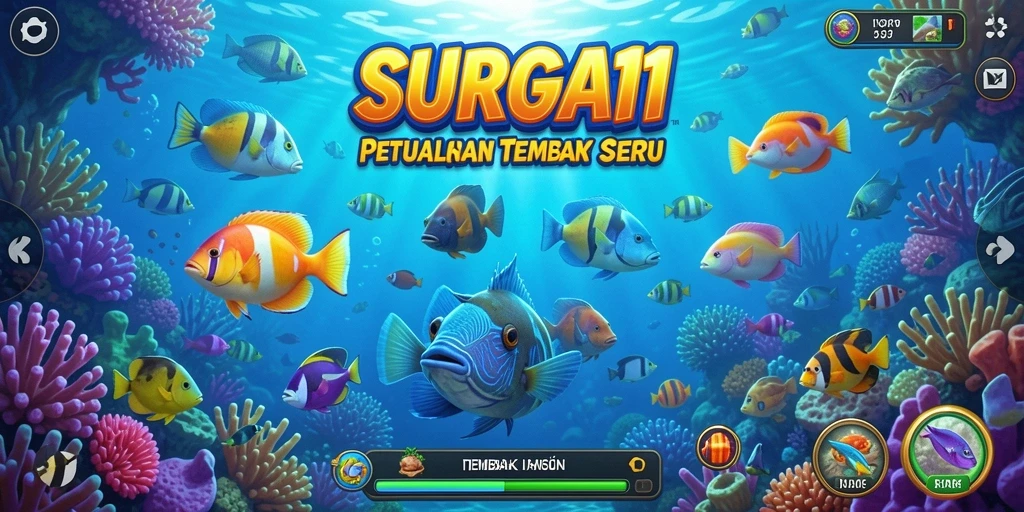 Tampilan gameplay seru Tembak Ikan SURGA11 yang penuh warna.