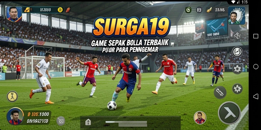Tangkapan layar gameplay menarik dari SURGA19 menunjukkan aksi seru di lapangan sepak bola.