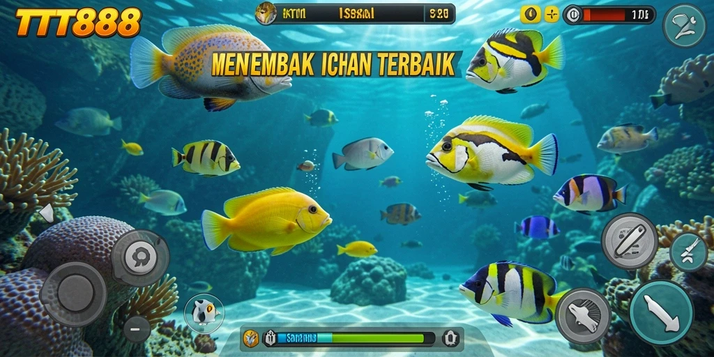 Screenshot TTT888 menampilkan aksi menembak ikan yang seru.